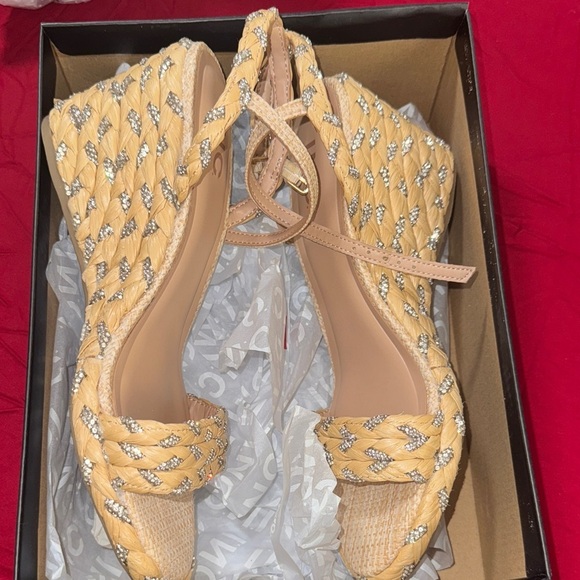 INC International Concepts Shoes - INC International Concepts Tan and Silver Woven Wedges